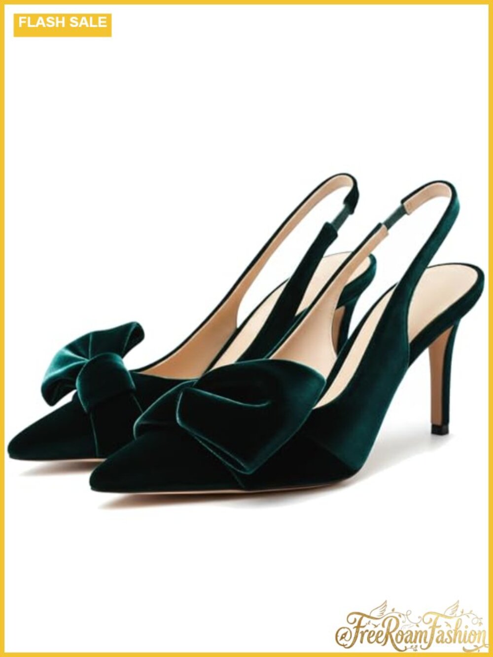 Women's Velvet Bow Slingback Stiletto Heels Pointed Toe Pumps